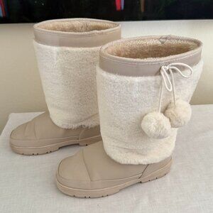 Jessica Faux Fur Pom Winter Boots Size 8 Faux Fur Lining Beige Cream